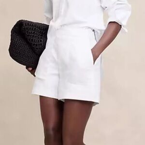 Banana Republic White Linen Cotton Blend elastic waist Shorts pockets Small GUC